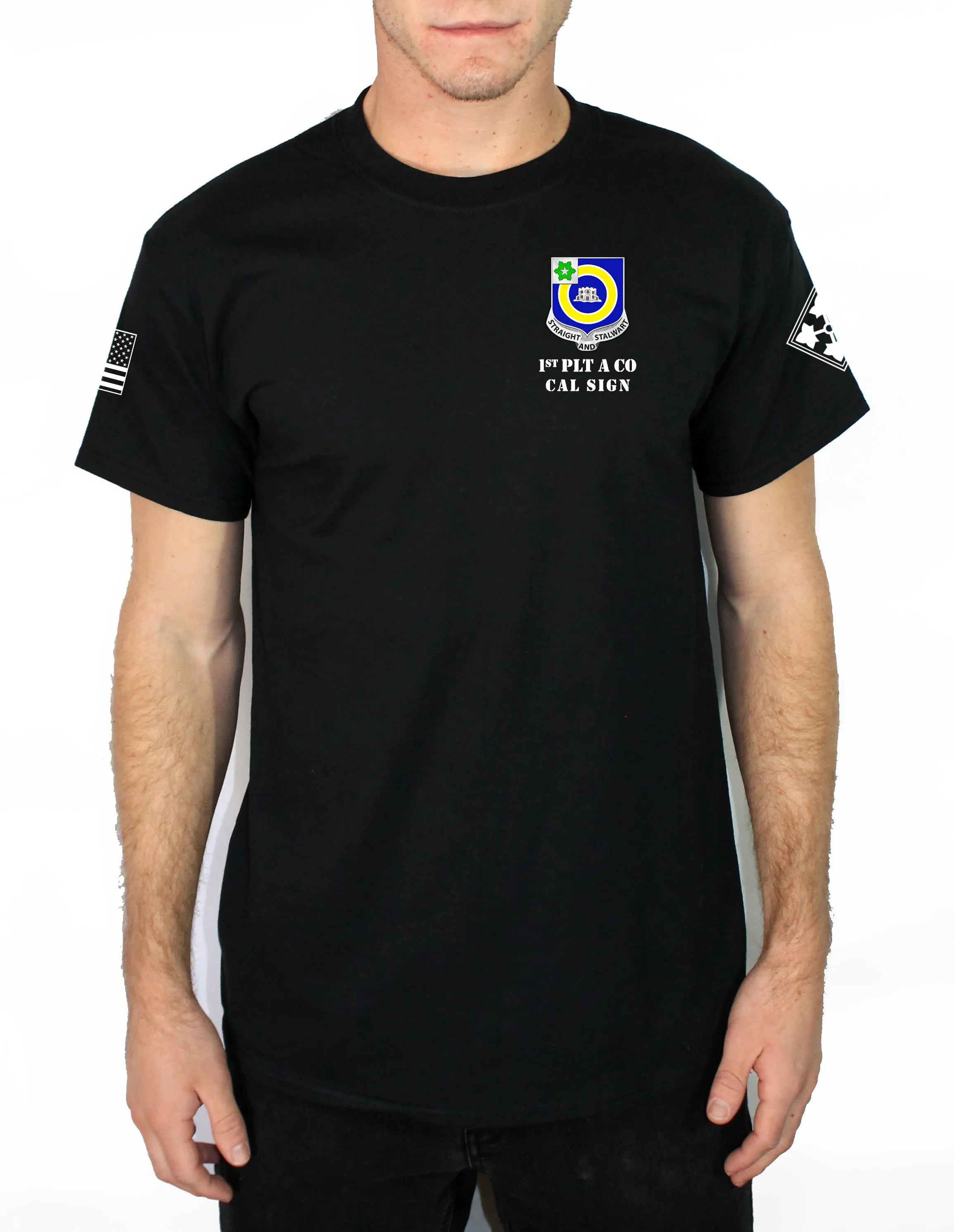 A Co Ghost 50-50 Blend Black Unisex PT Short Sleeve Shirt. Approved for PT