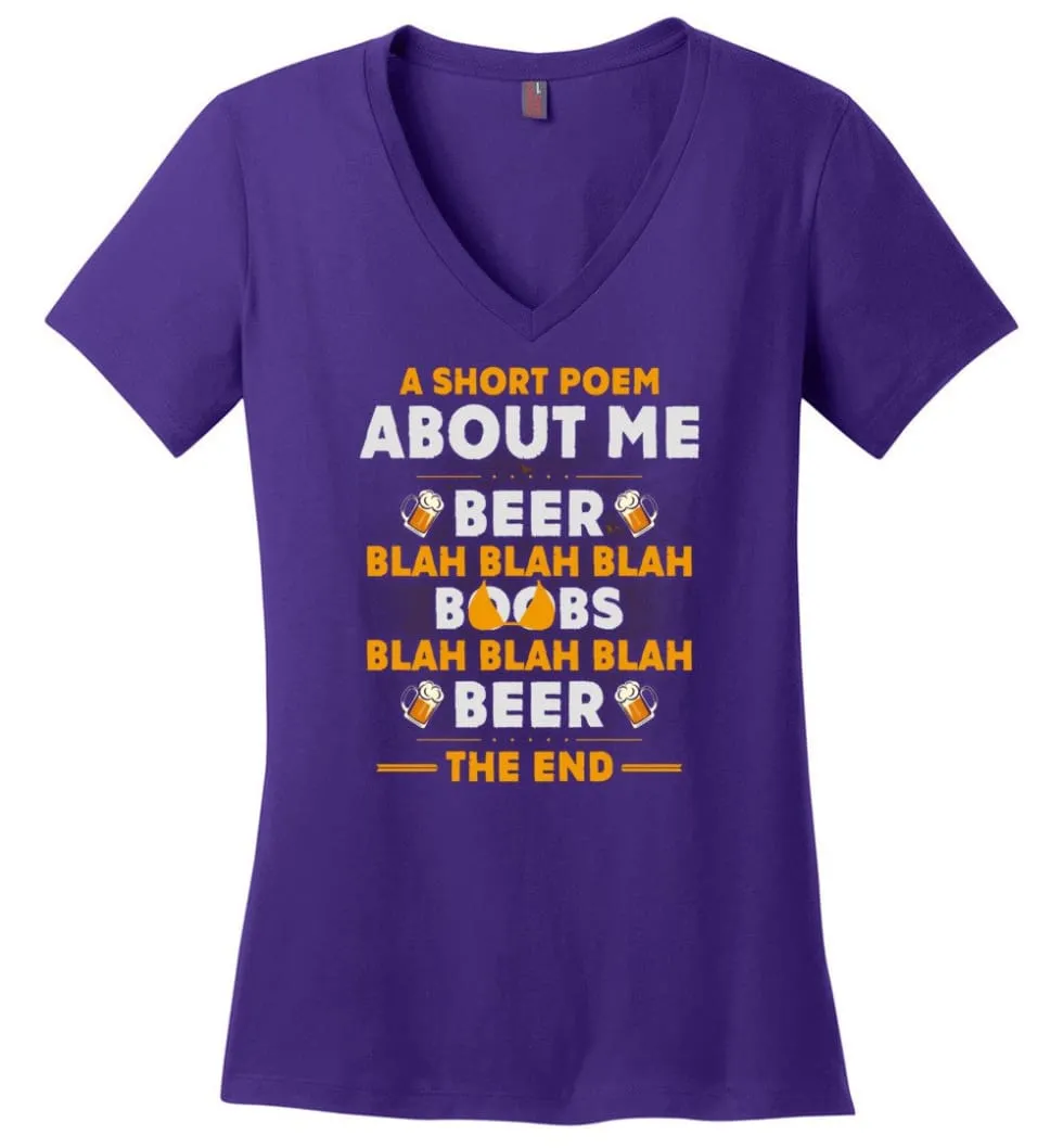 A Short Poem About Me is Beer Boobs Blah blah blah Funny Beer Lover Shirt - Ladies V-Neck