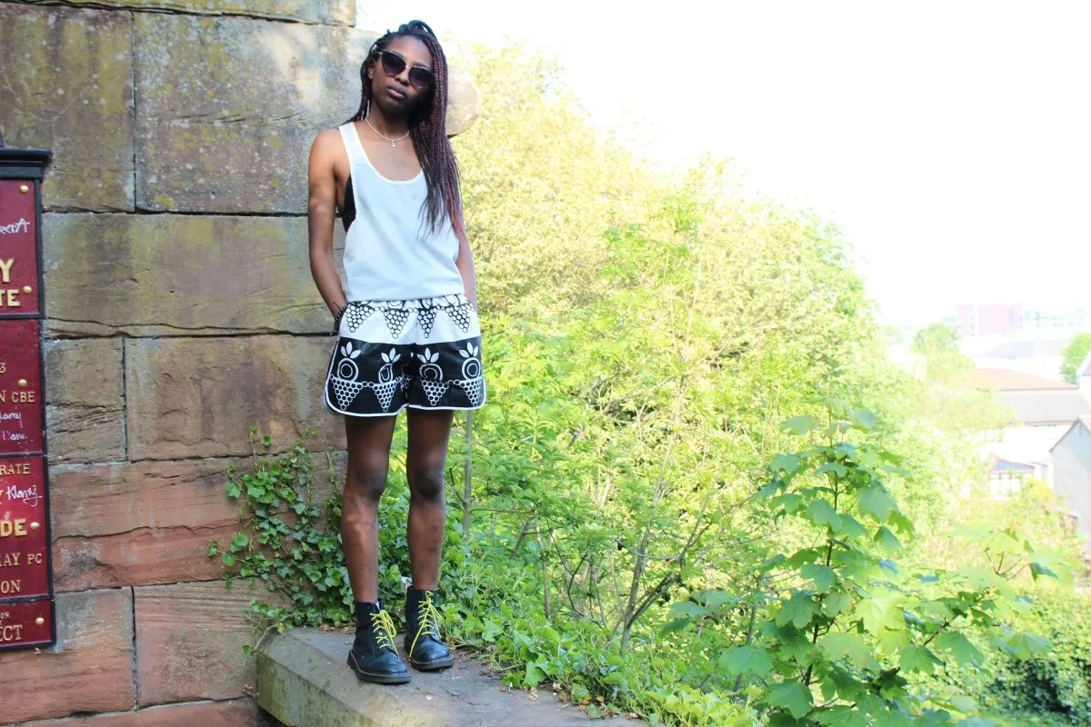 African Print Shorts in Black White Ankara Print - Festival Shorts