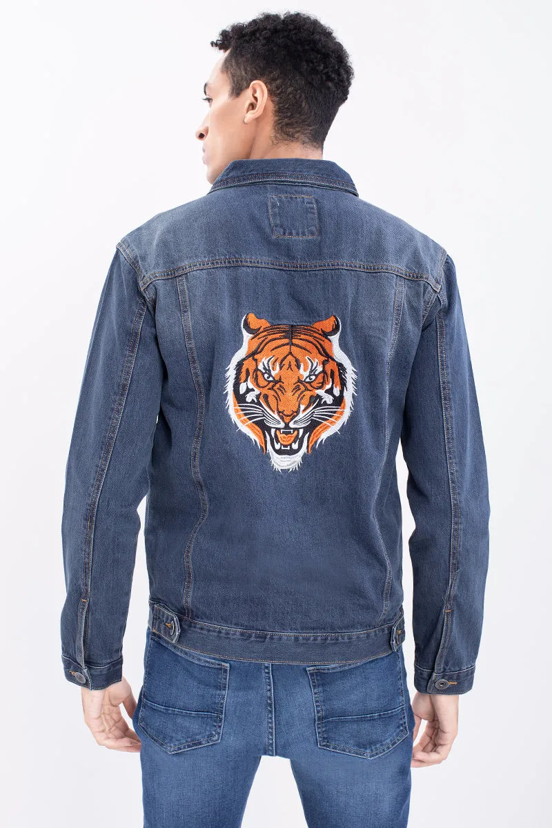 Aged Blue Tiger Denim Jacket