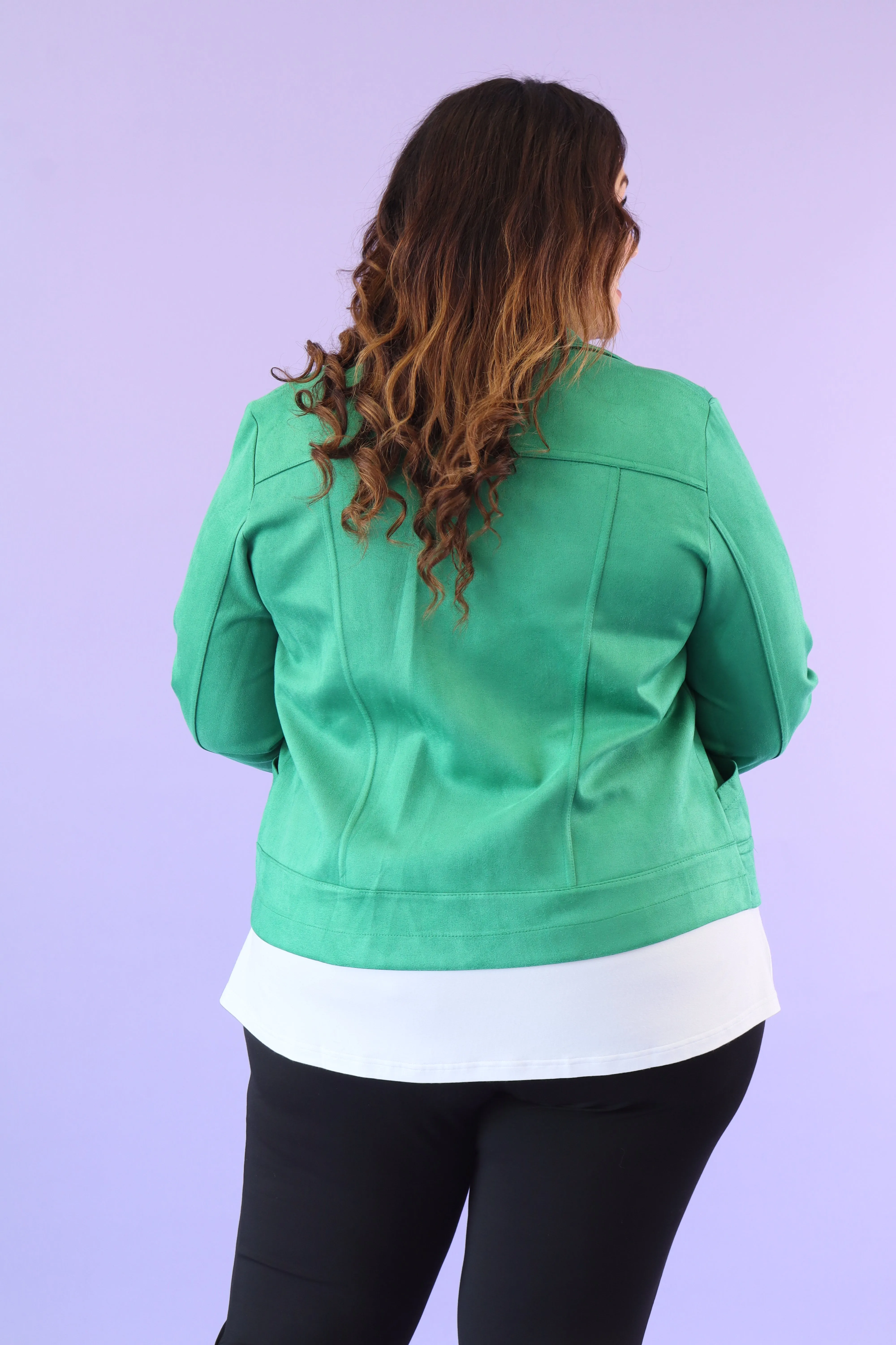 Amber Suede Biker Jacket in Green