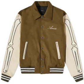 AMIRI BONES VARSITY JACKET GREEN AND ALABASTER