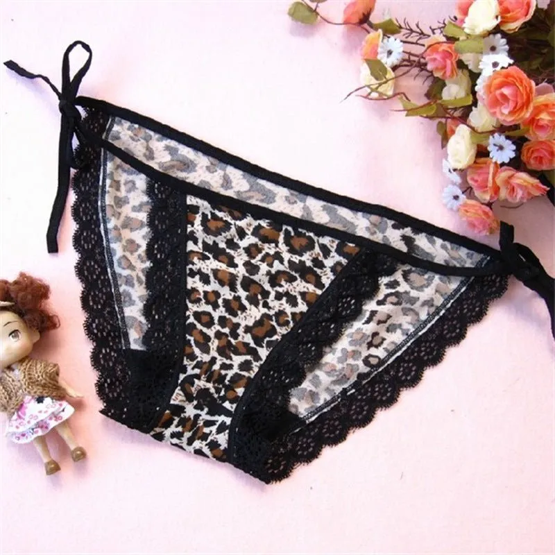 Animal Print and Lace Tie String Panties