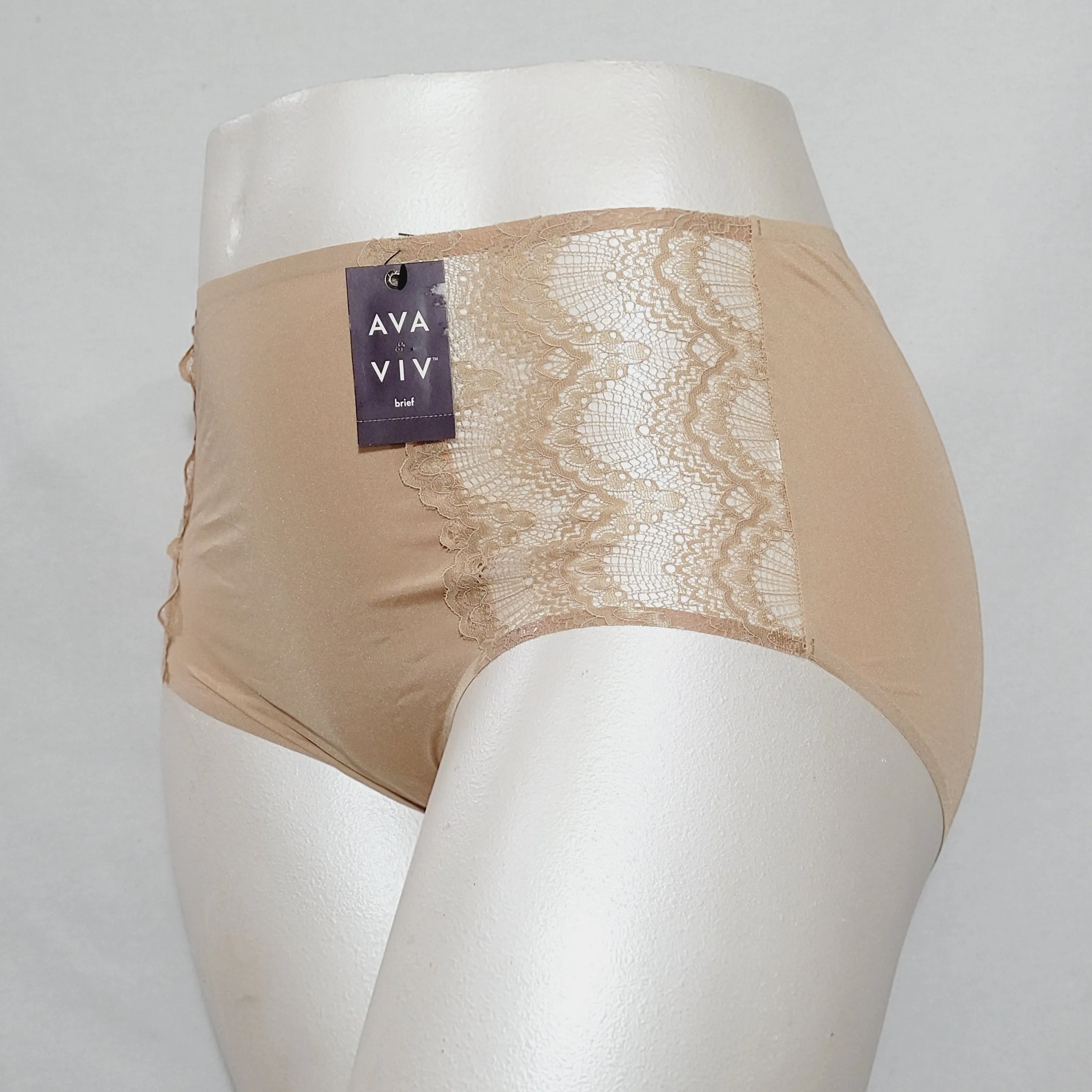 Ava & Viv High Waist Bonded Briefs with Lace 3X Honey Beige