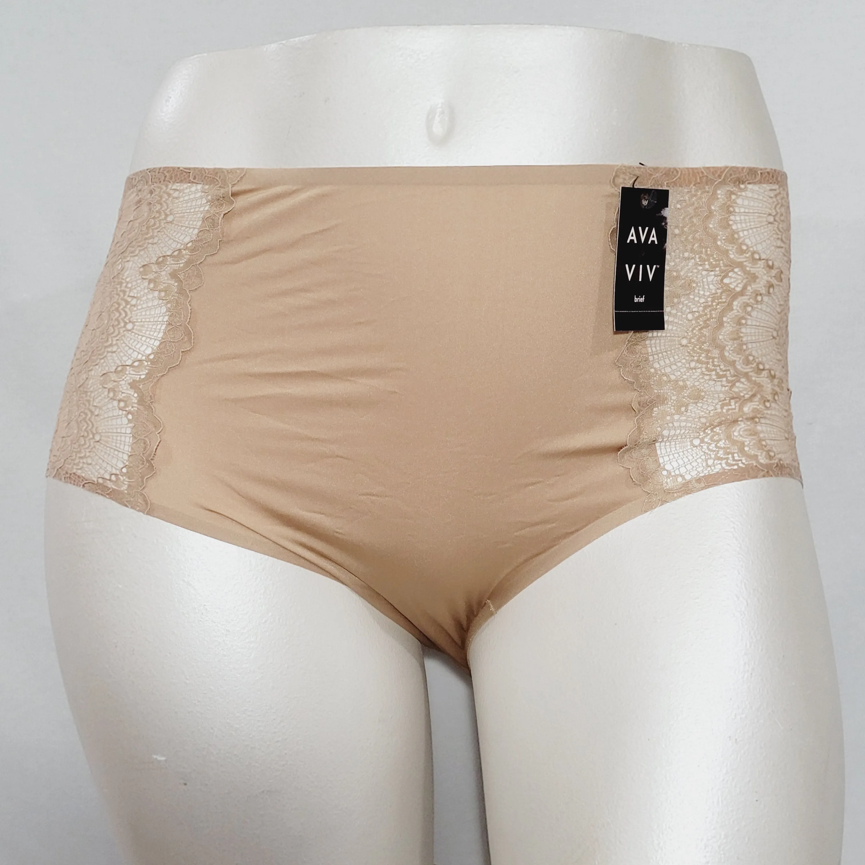 Ava & Viv High Waist Bonded Briefs with Lace 3X Honey Beige