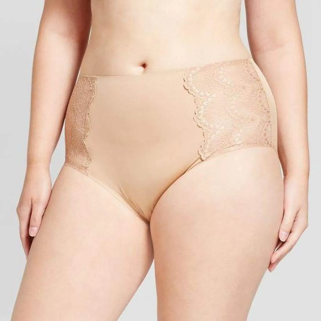 Ava & Viv High Waist Bonded Briefs with Lace 3X Honey Beige