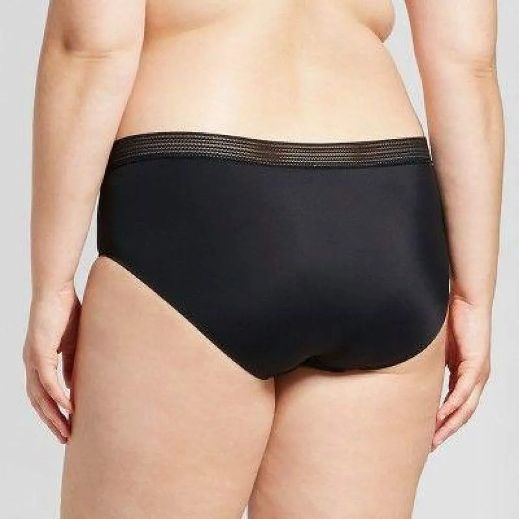 Ava & Viv Plus Size Laser Cut No Show Hipster Panty 3X Ebony Black