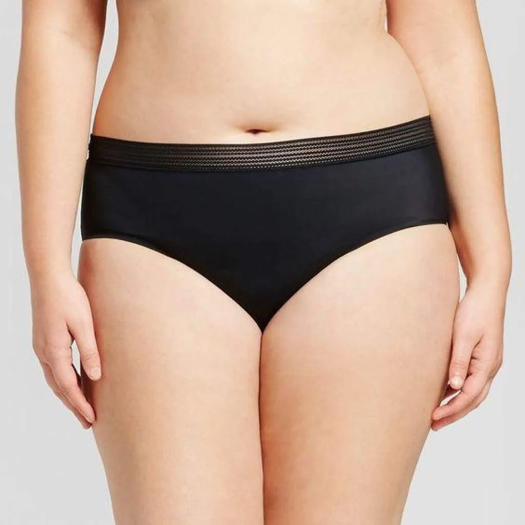 Ava & Viv Plus Size Laser Cut No Show Hipster Panty 3X Ebony Black