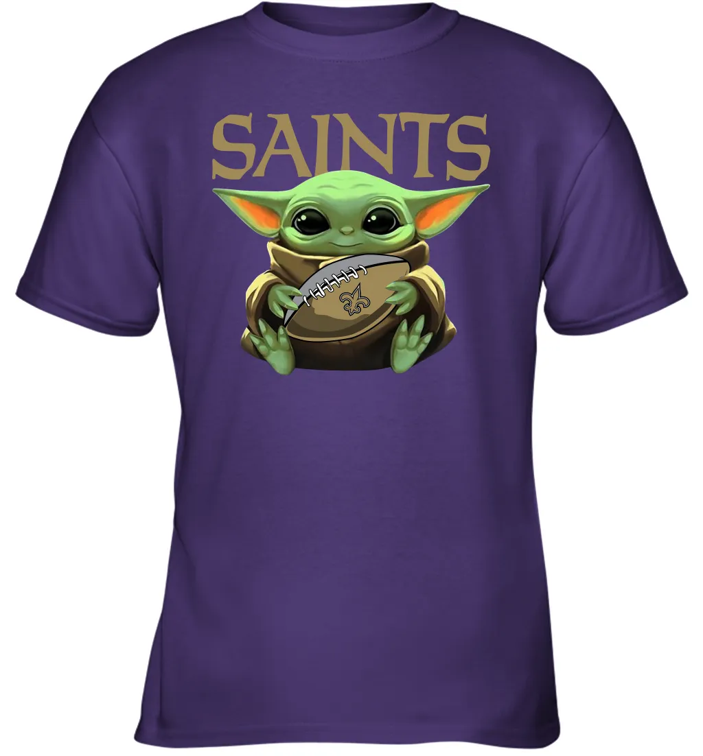 Baby Yoda Loves The New Orleans Saints Star Wars Baby Yoda Hugs Saints NFL Youth T-Shirt