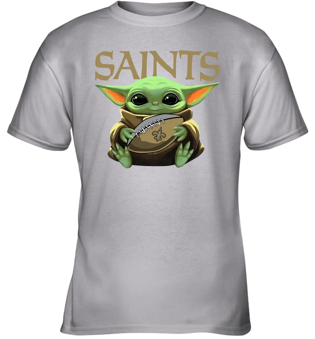 Baby Yoda Loves The New Orleans Saints Star Wars Baby Yoda Hugs Saints NFL Youth T-Shirt