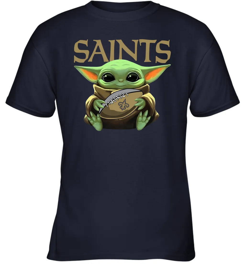 Baby Yoda Loves The New Orleans Saints Star Wars Baby Yoda Hugs Saints NFL Youth T-Shirt