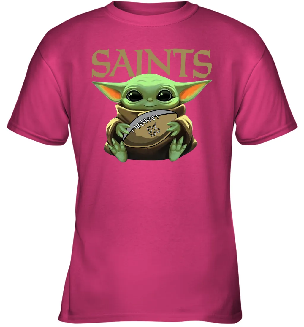 Baby Yoda Loves The New Orleans Saints Star Wars Baby Yoda Hugs Saints NFL Youth T-Shirt