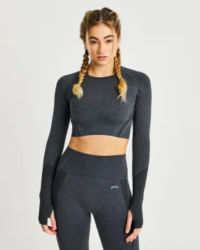 Balance V2 Seamless Long Sleeve Crop Top - Speckle Black