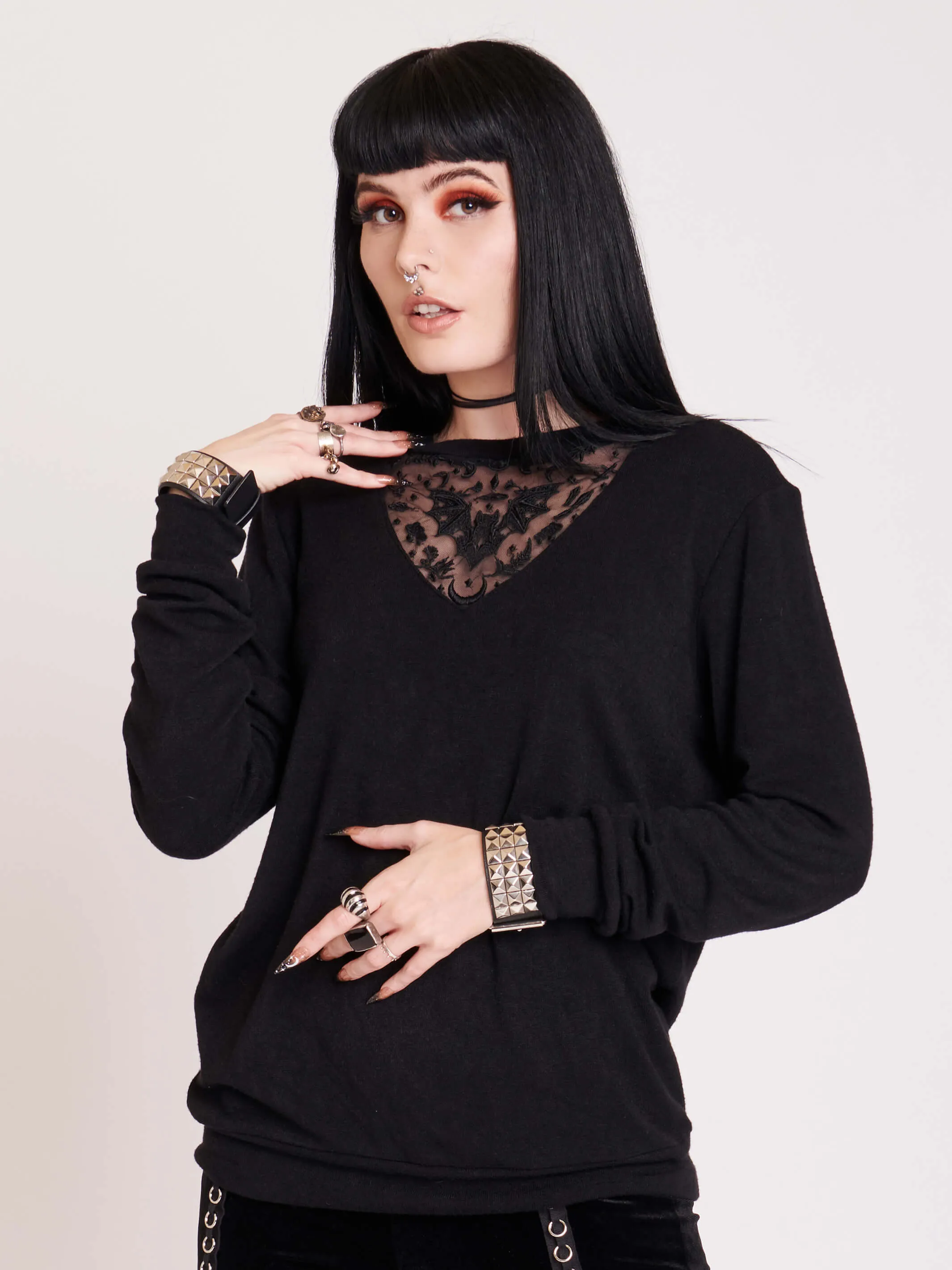 Bat Embroidered Lightweight Sweater