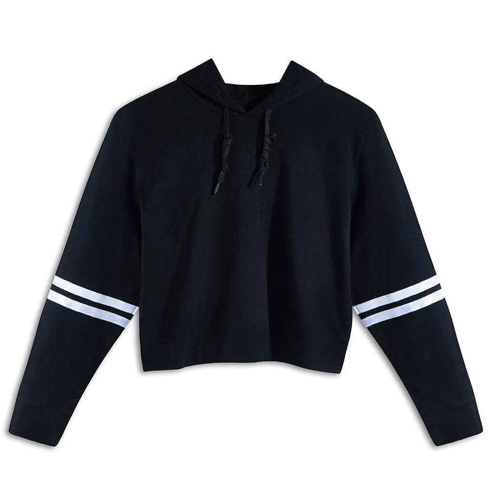 Beauty Women's Long Sleeve Black Cotton Crop Hoodie