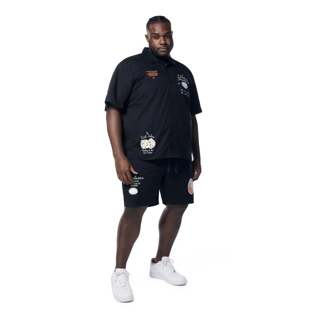 Big and Tall - Fashion Military Windbreaker Shorts - Black