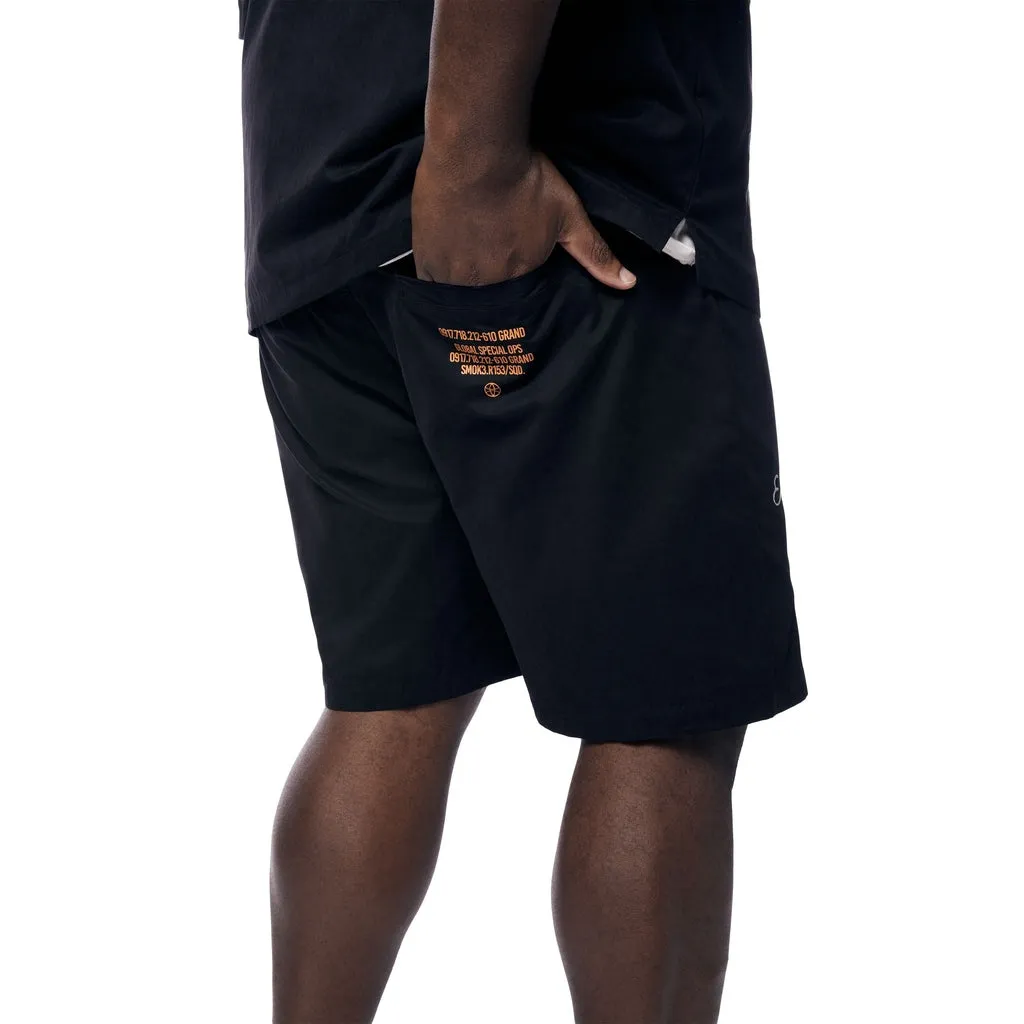 Big and Tall - Fashion Military Windbreaker Shorts - Black