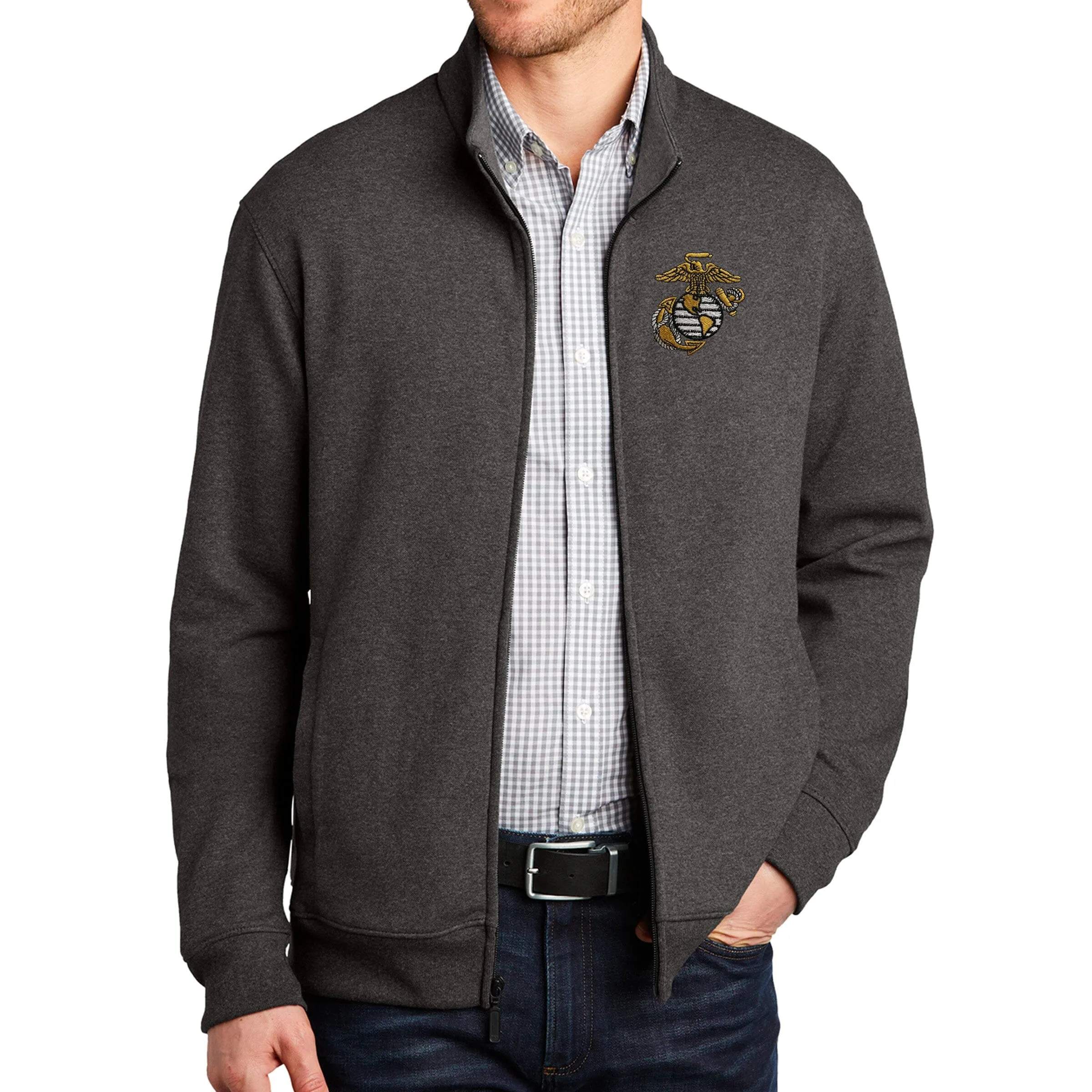 Big EGA Embroidered  Charcoal/Heather Interlock Full-Zip Jacket