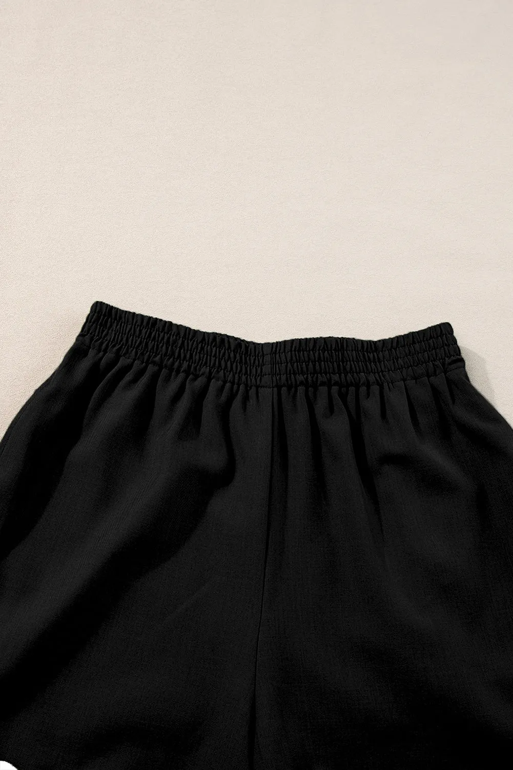 Black Ricrac Trim Tank Top and Elastic Waist Shorts Set