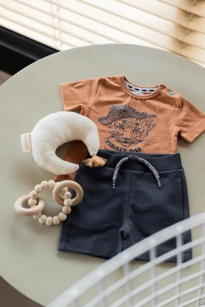 Boys Baby Set T-shirt With Shorts Rust Brown Grey | Dirkje