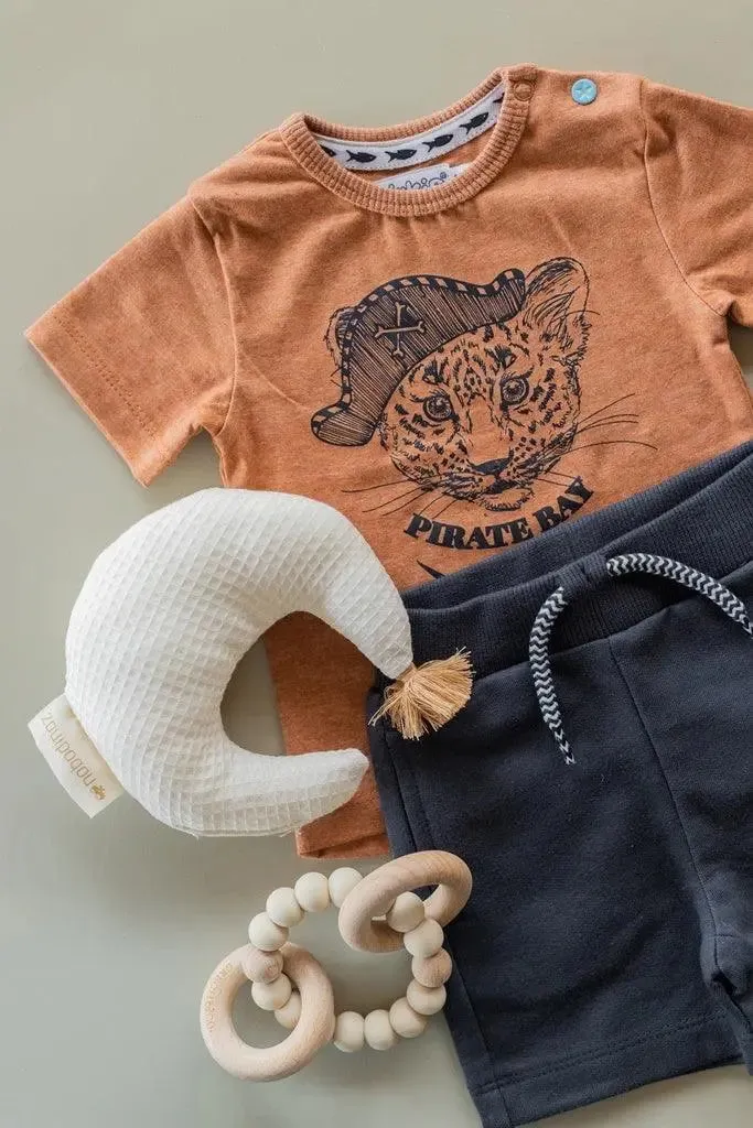 Boys Baby Set T-shirt With Shorts Rust Brown Grey | Dirkje