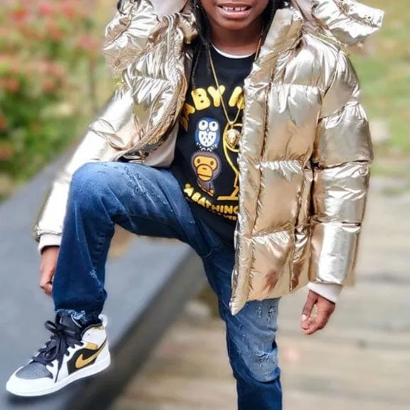 Boys Jordan Craig Metallic Hooded Bubble Jacket (Gold) 91542MB