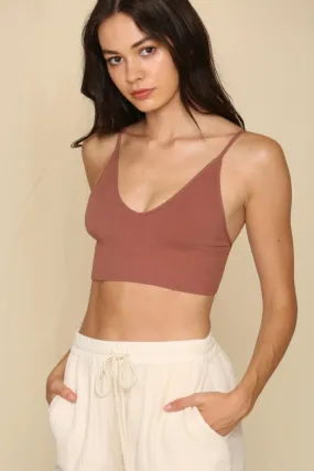 Brami Ribbed V-Neck Bra Top - Cocoa