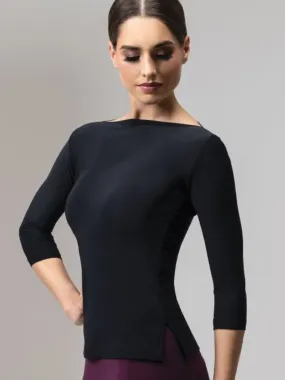 Chrisanne Clover ETERNITY Black Boat Neck Latin or Ballroom Practice Top with 3/4 Length Sleeves PRA 951 in Stock