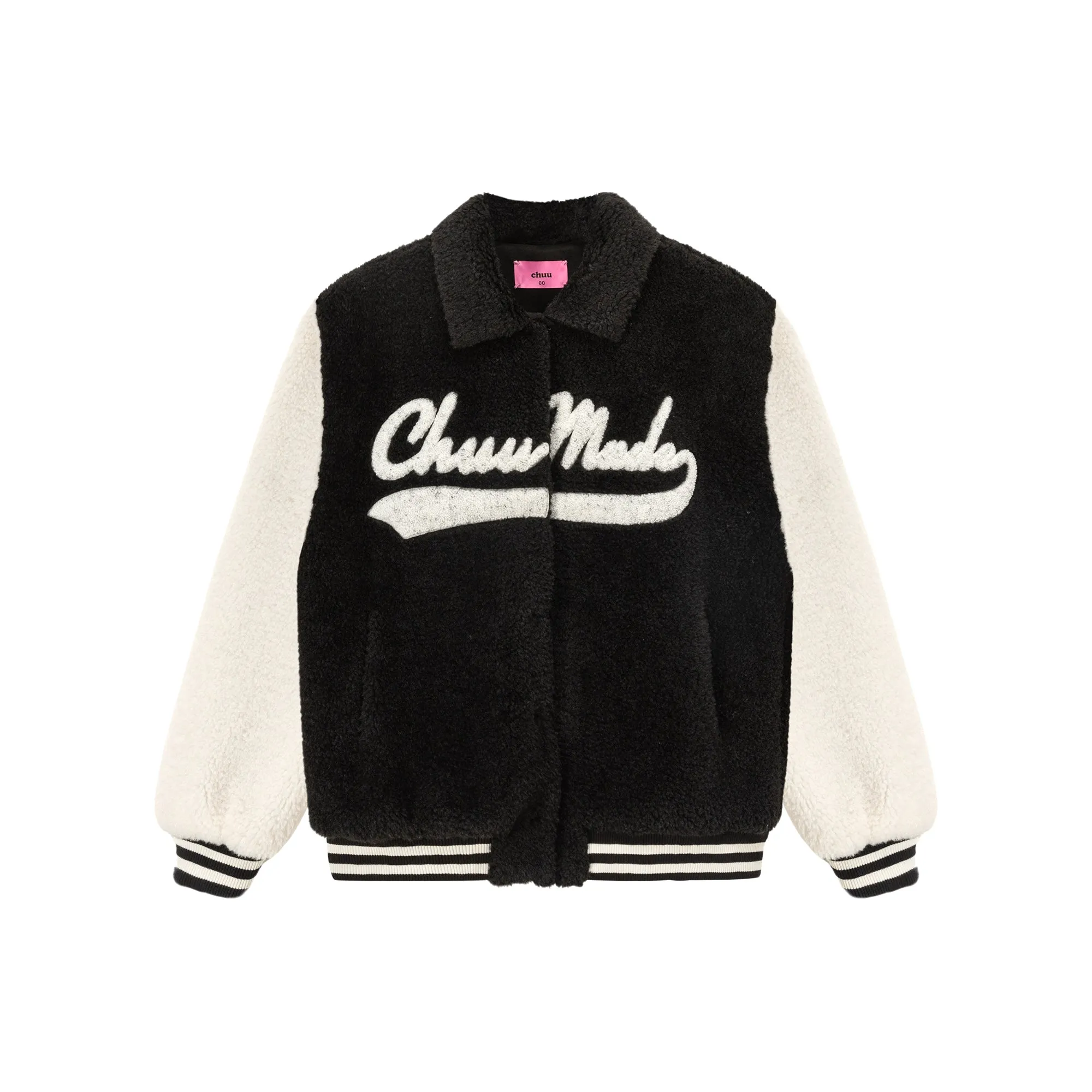 Color Combination Fleece Varsity Jacket