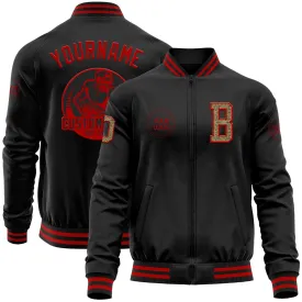 Custom Black Camo-Red Bomber Varsity Letterman Zipper Jacket