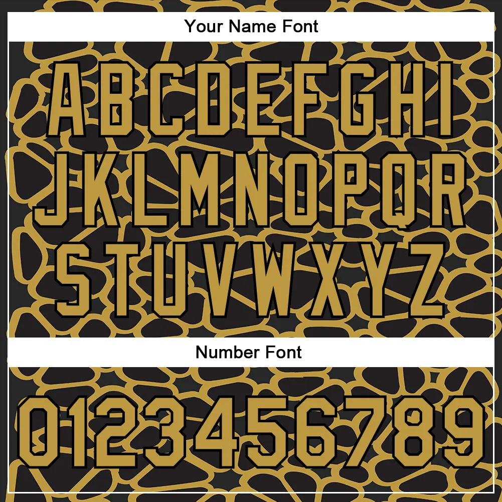 Custom Black Old Gold Spotted 3D Pattern Design Bomber Full-Snap Varsity Letterman Jacket