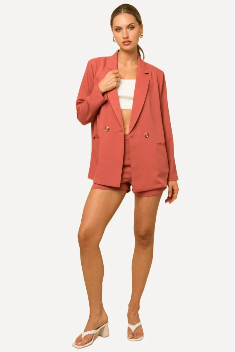 Double Breasted Blazer in Coral