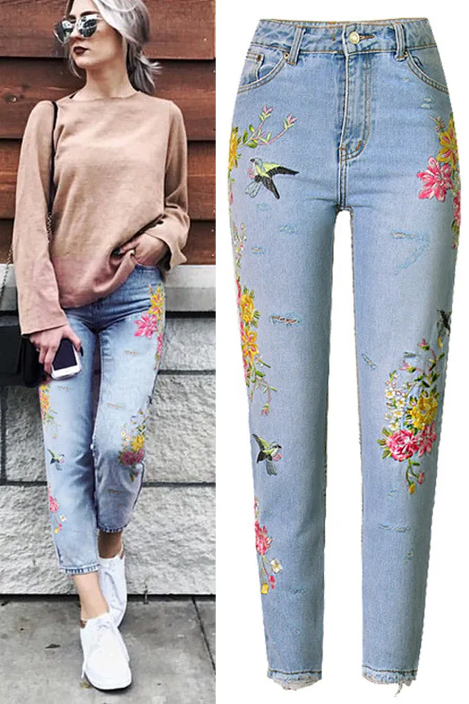 Embroidered Crop Jeans