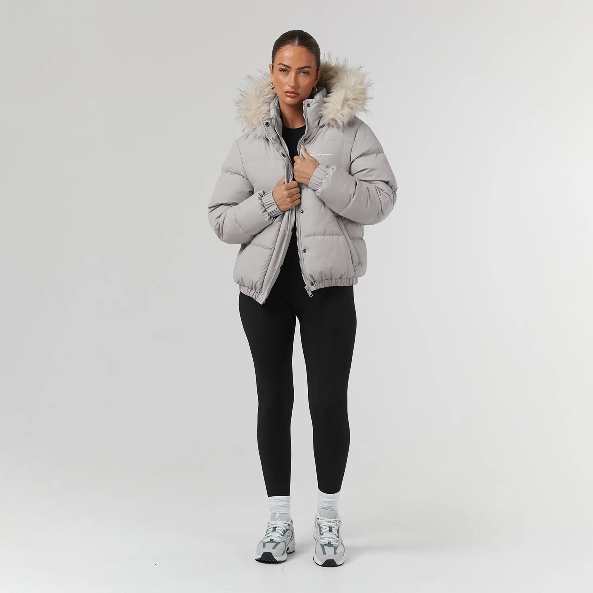 Faux Fur Cropped Puffer | Mushroom