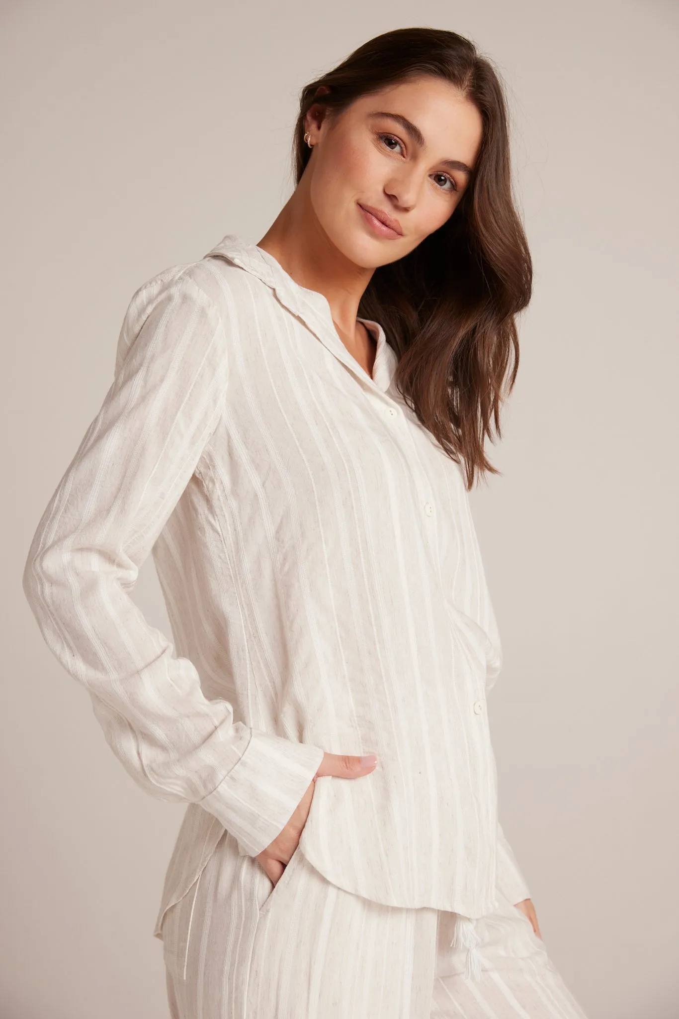 Flowy Button Down - White Sand Stripe