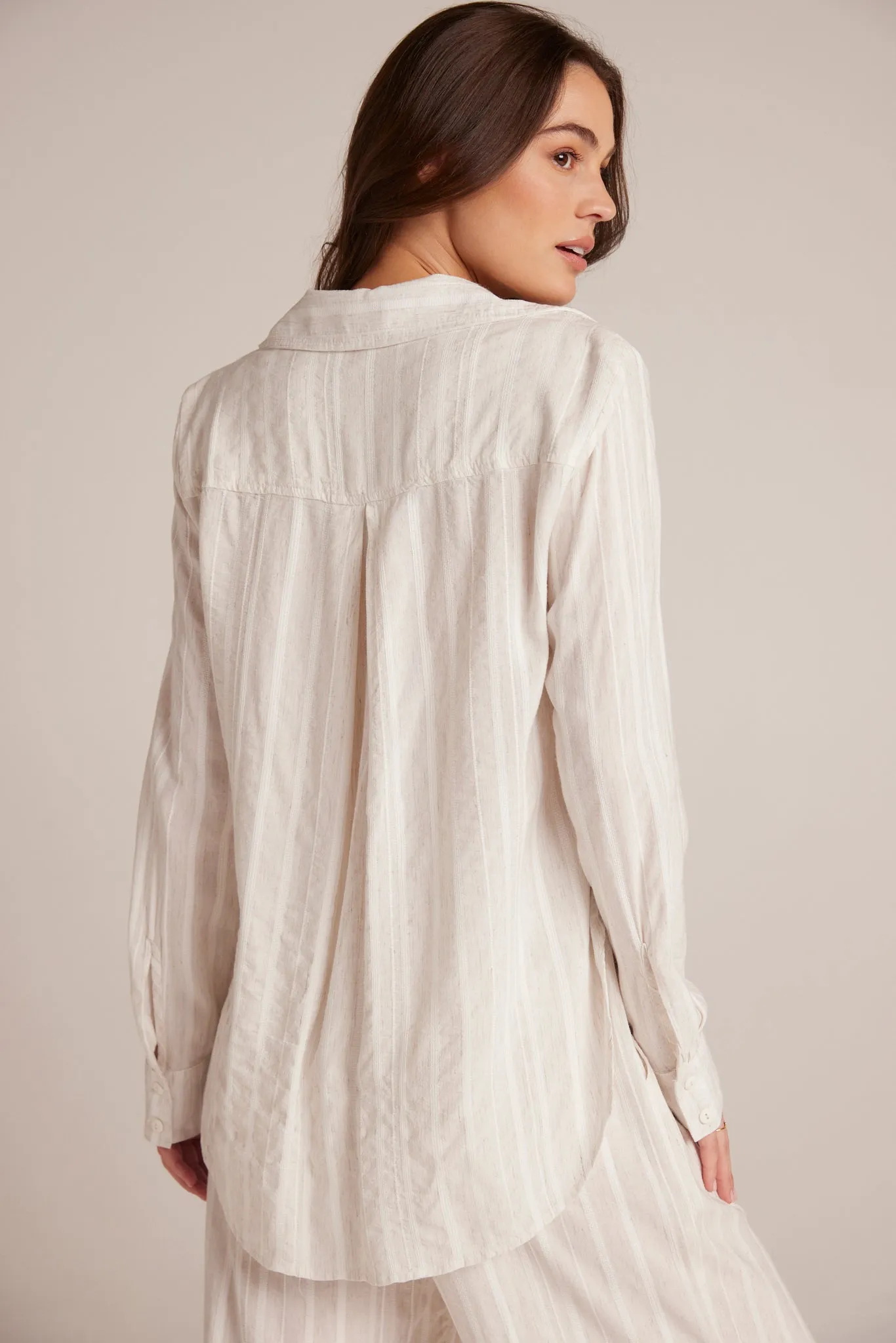 Flowy Button Down - White Sand Stripe