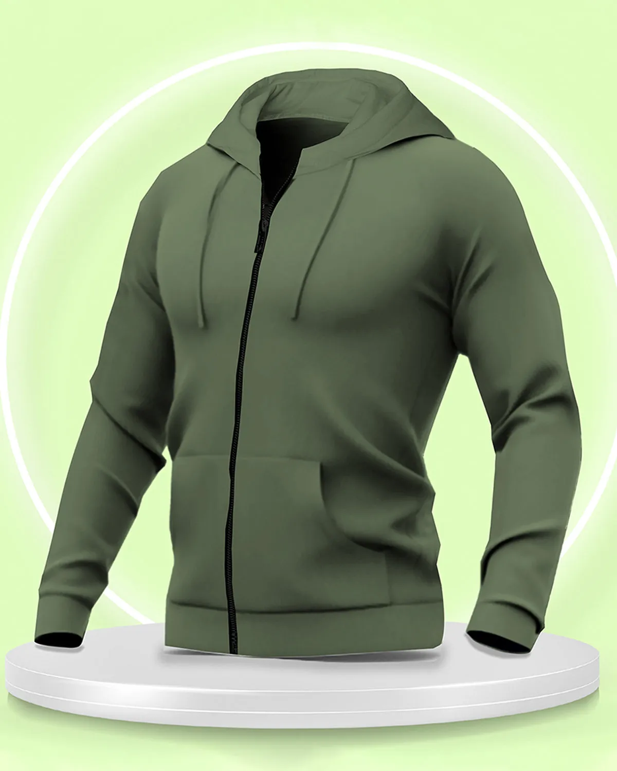 Full Sleeve Fleece Olive Green Color Plain Jacket