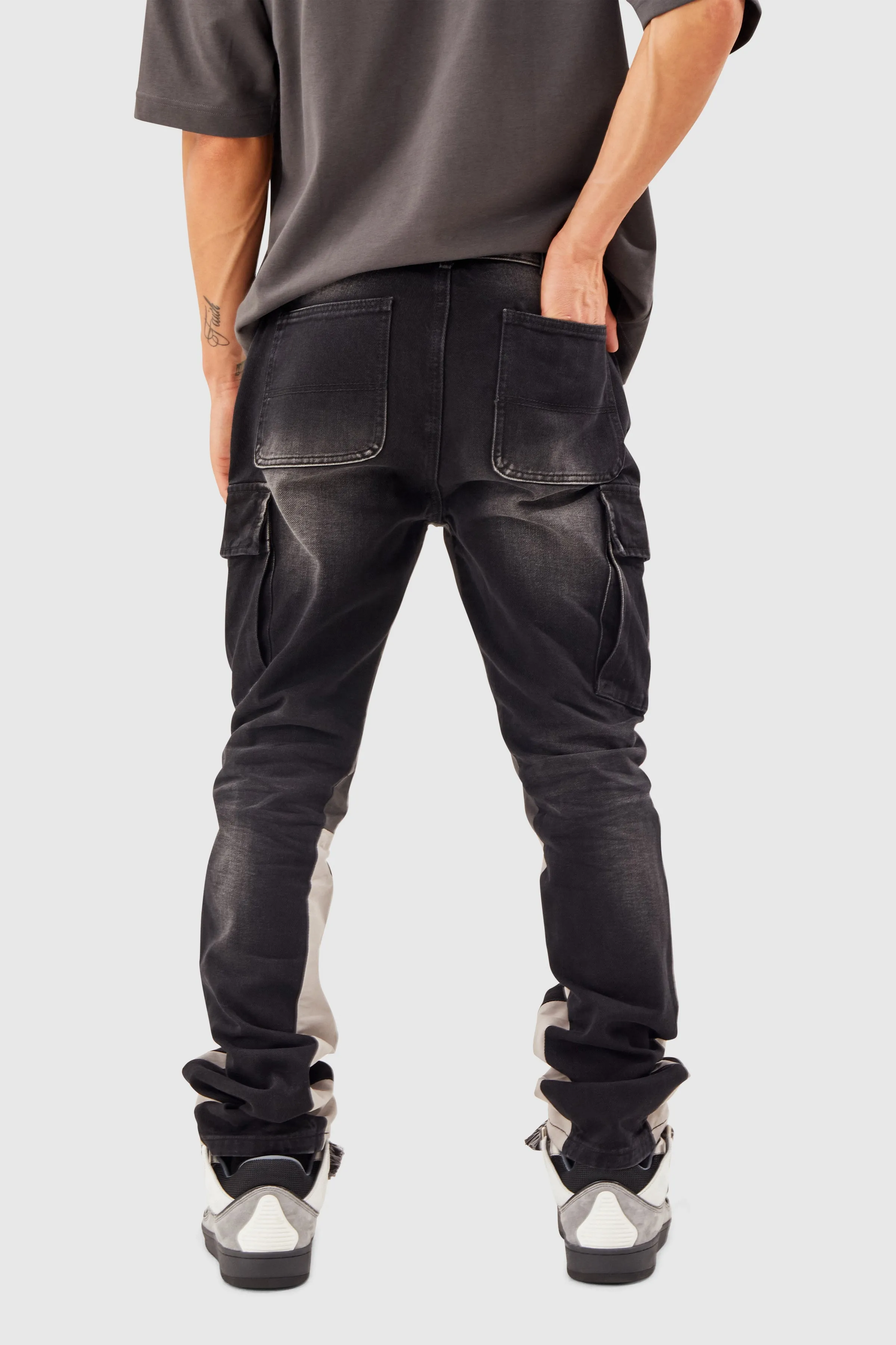 GENERAL DENIM CARGO FLARE JEAN - BLACK