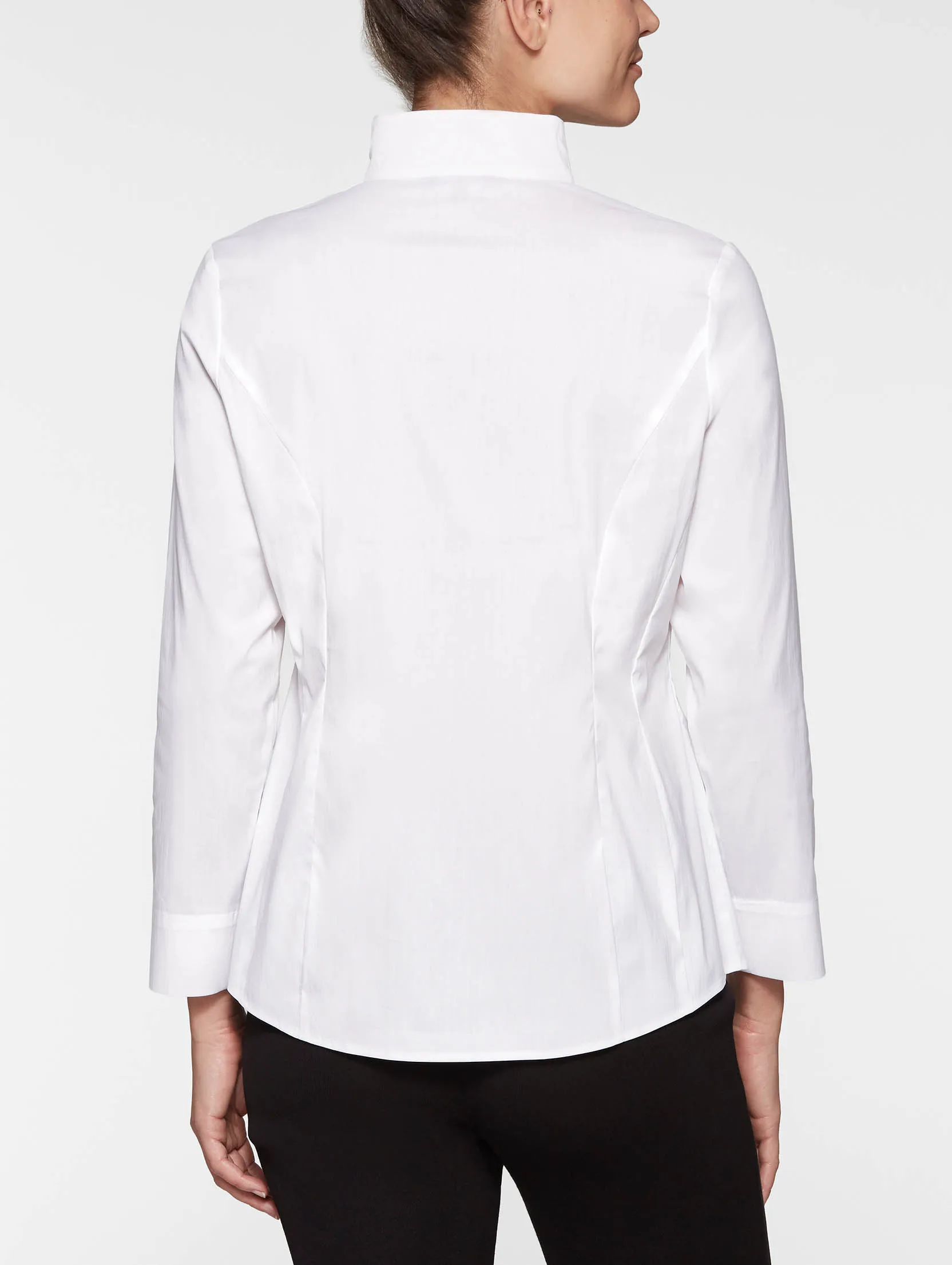 Hi-Neck Stretch Cotton Blouse, White