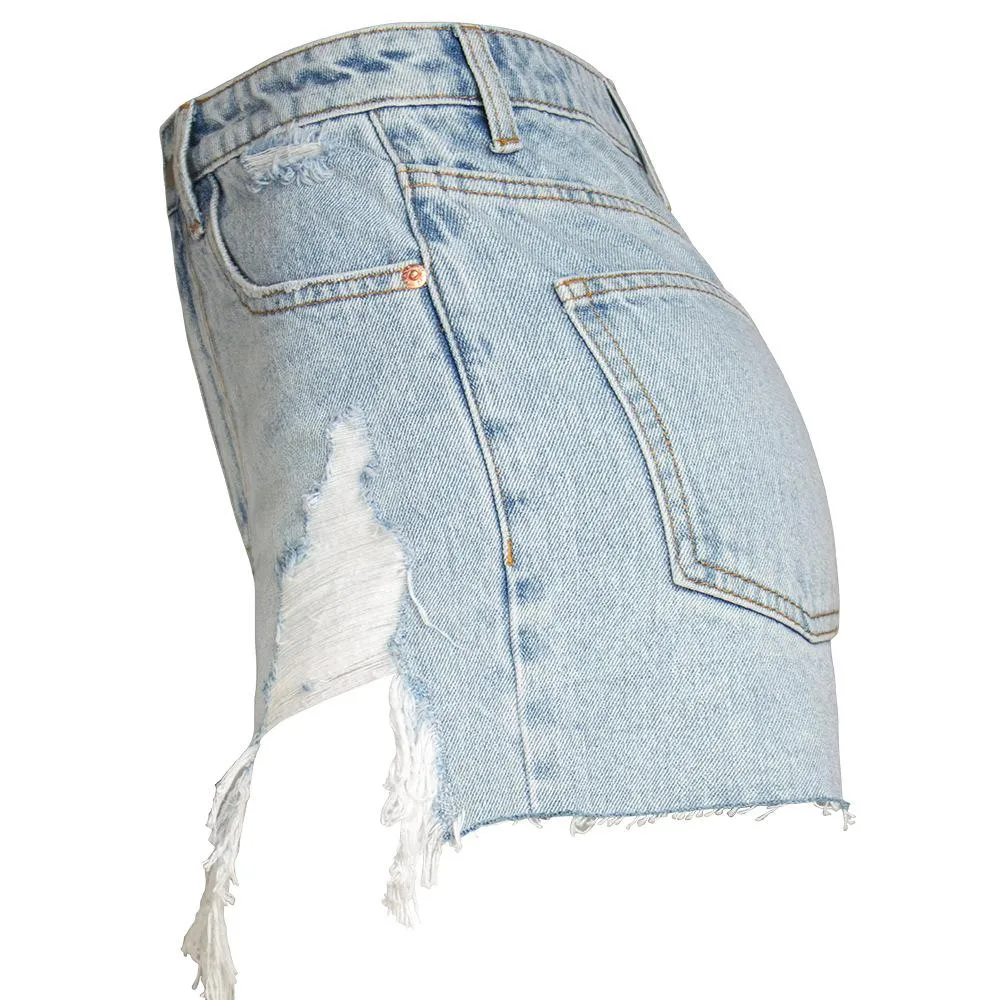 High Waist Frayed Denim Shorts