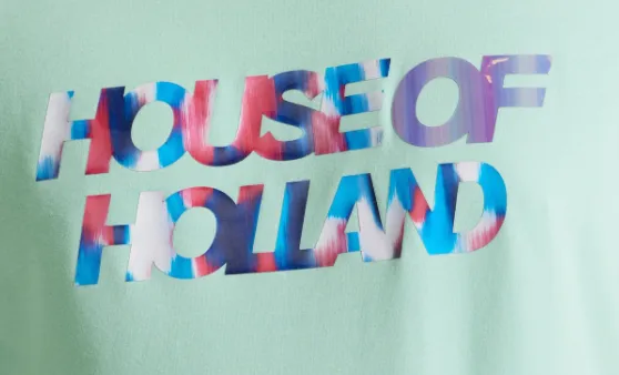 House Of Holland Iridescent Transfer Printed T-Shirt in Egg Blue