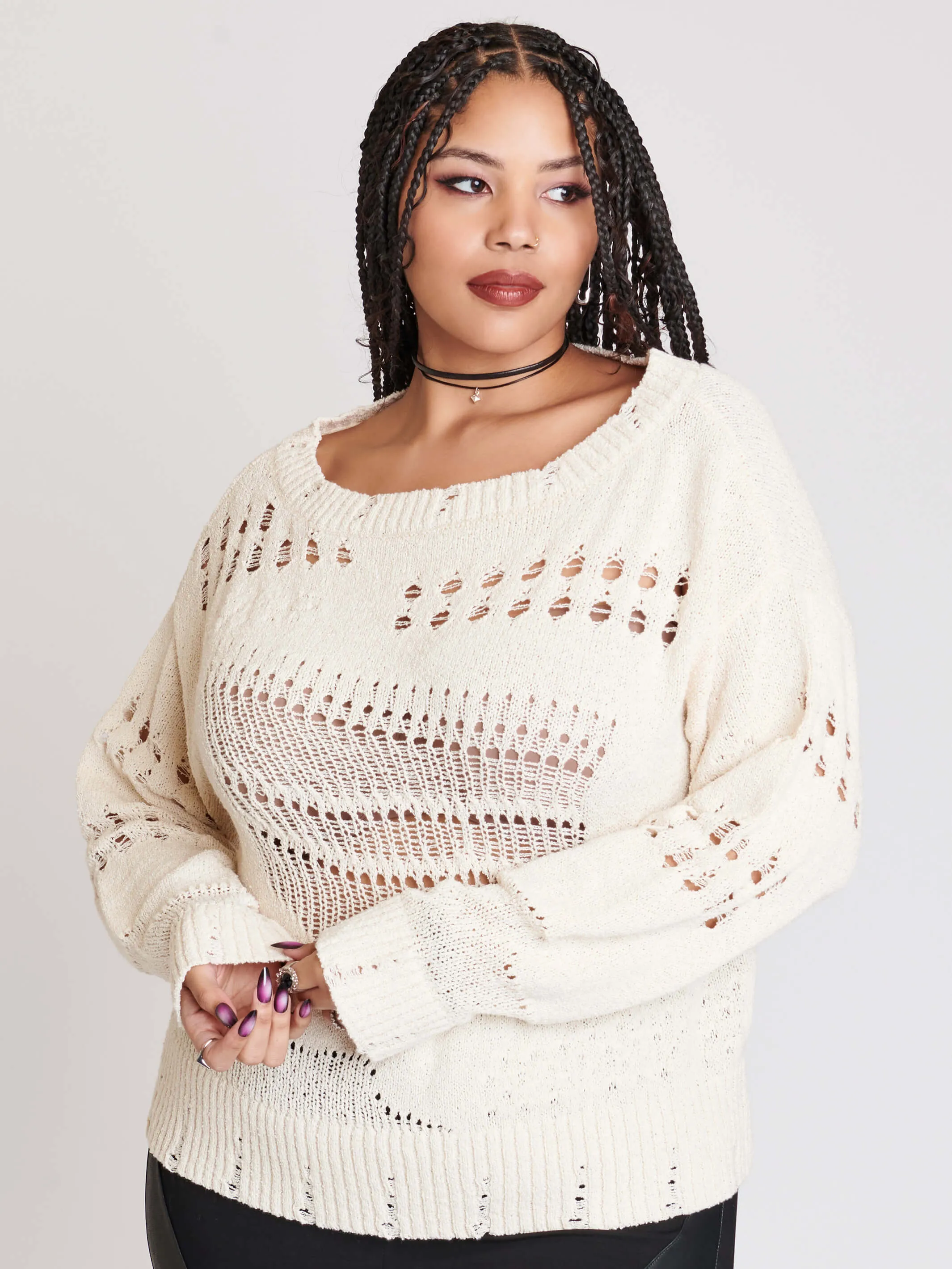 Ivory Distressed Sweater