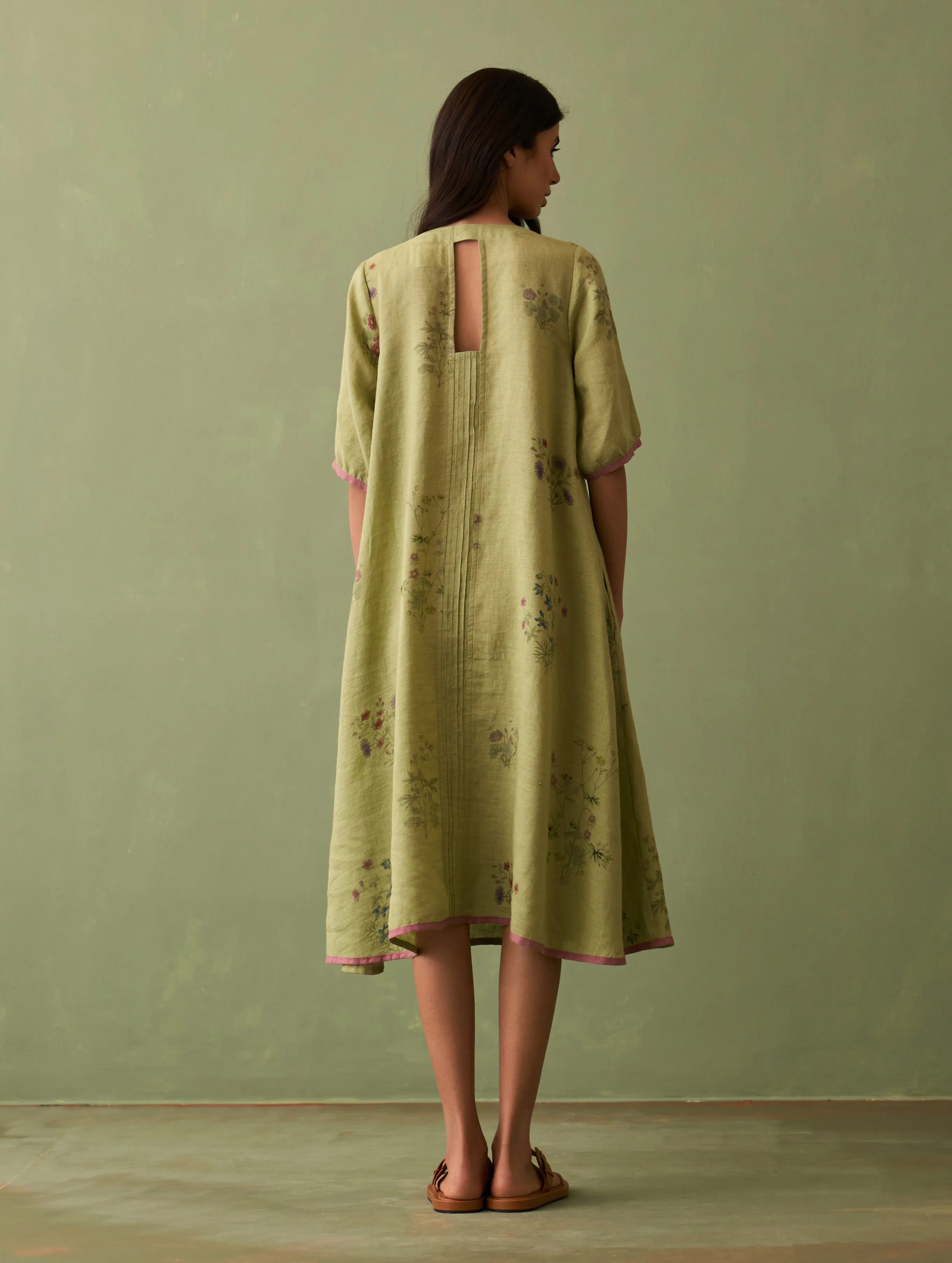 Kanami Botanical Dress with Overlay - Fern