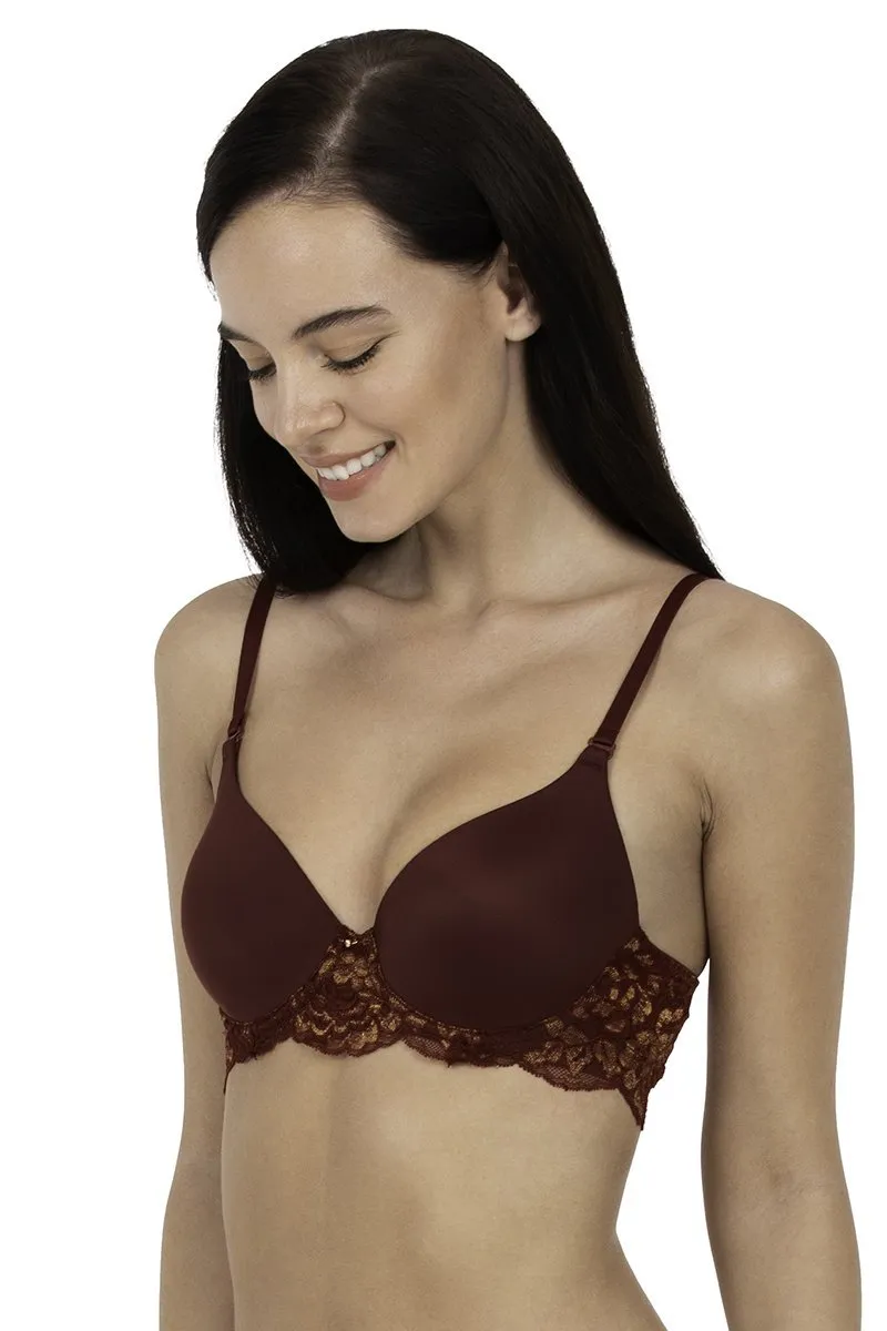 Lace Legacy Padded Wired Full Cover T-Shirt Bra - Burgundy Wine