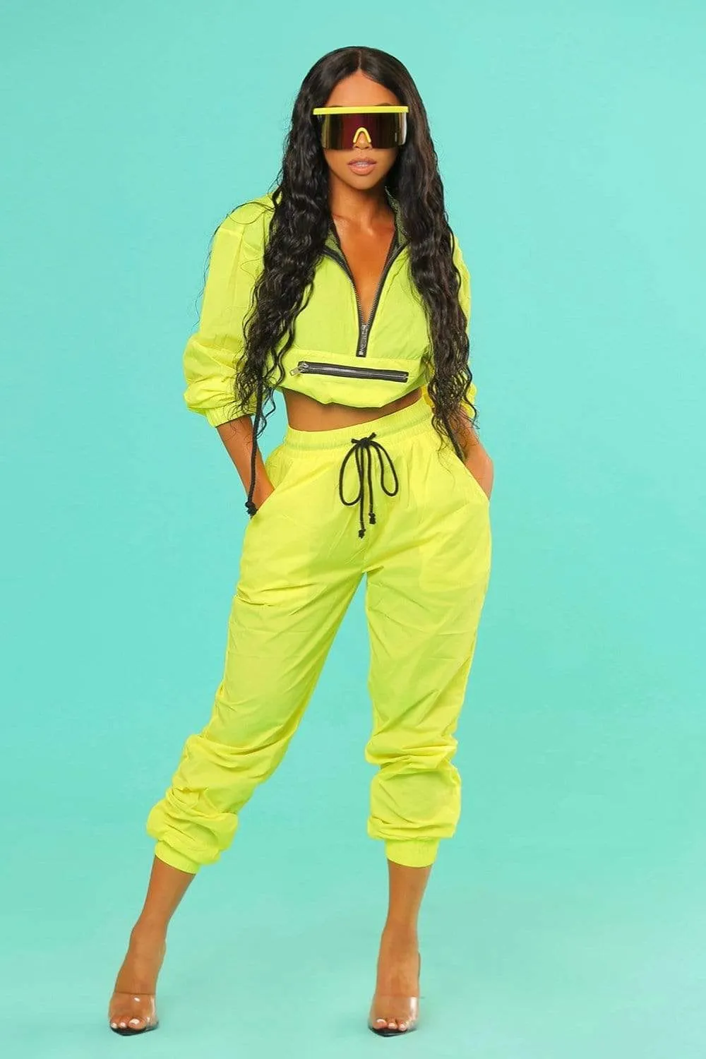 Liane V: Exclusive Neon Windbreaker Cropped Hoodie