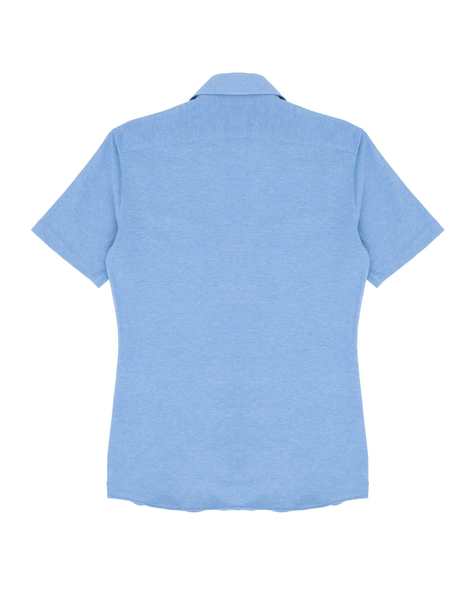 Light Blue Melange Cotton Pique Short Sleeved Shirt