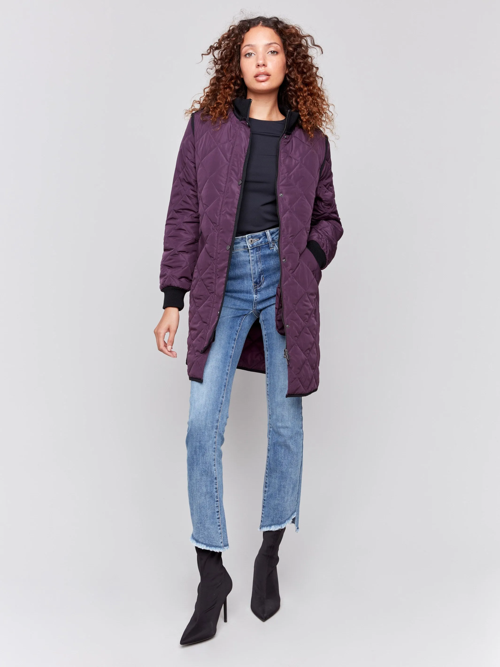 Long Quilted Puffer Jacket - Plum