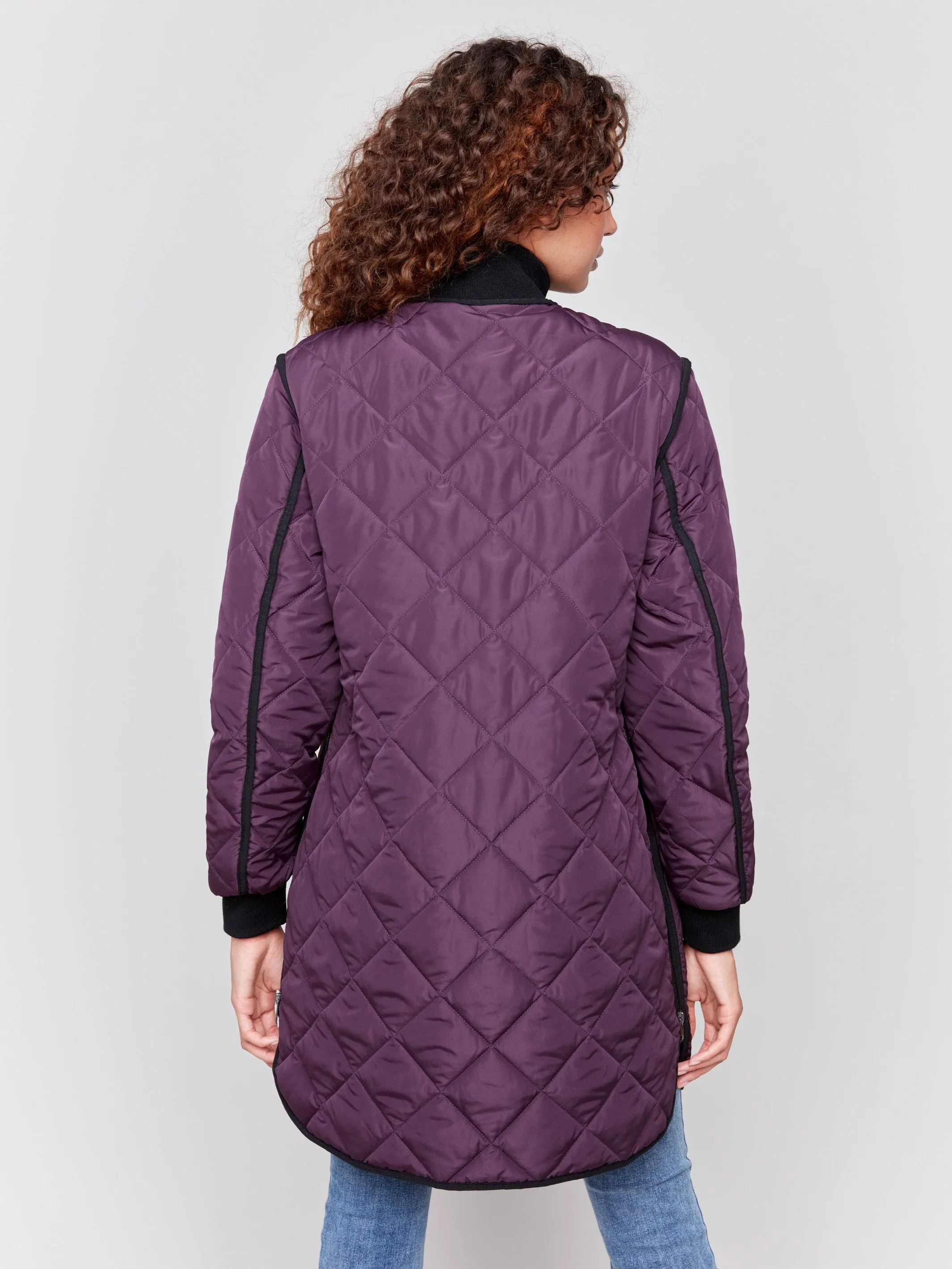 Long Quilted Puffer Jacket - Plum