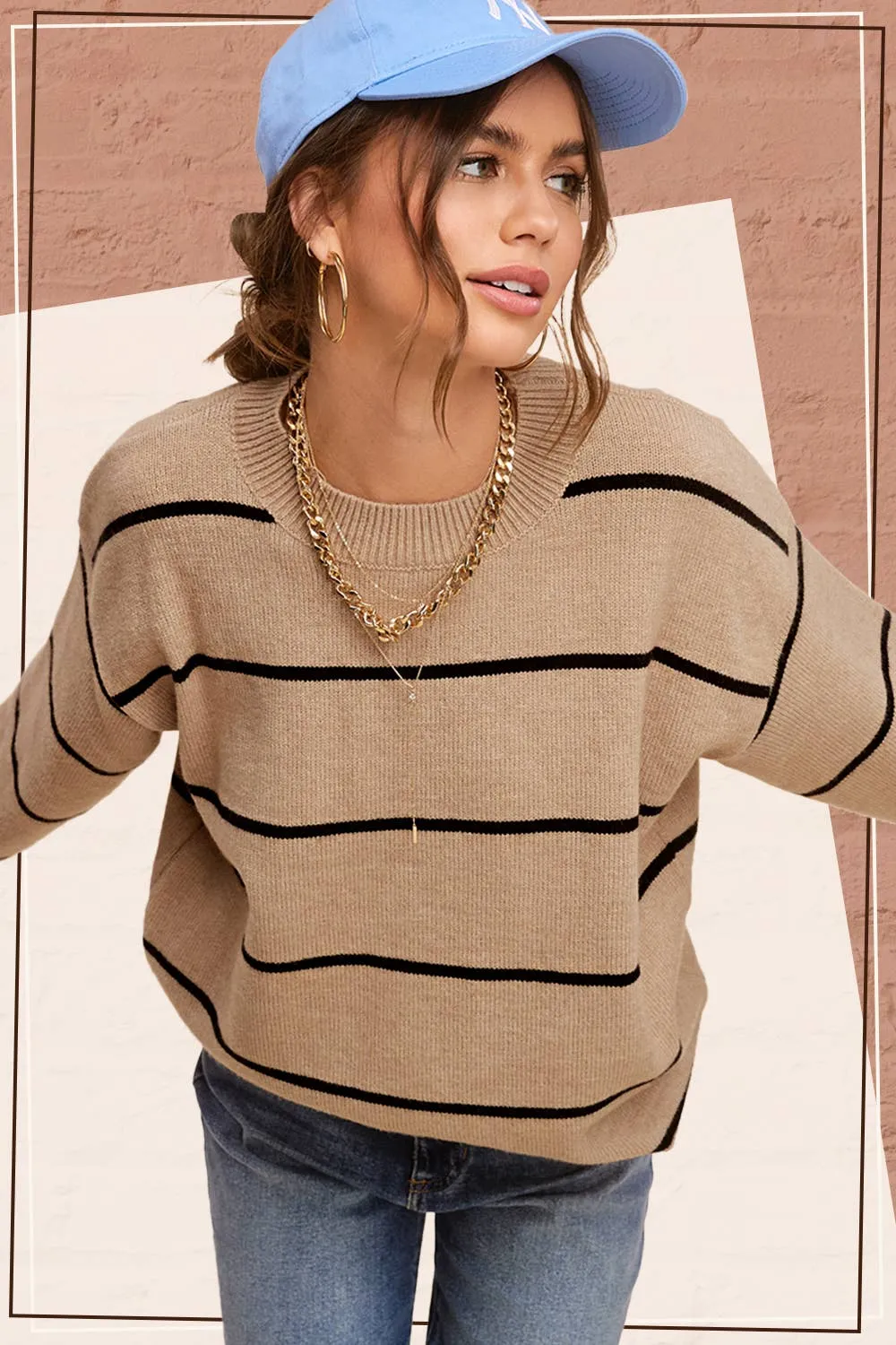 Loose Fit Stripe Long Sleeve Crewneck Sweater