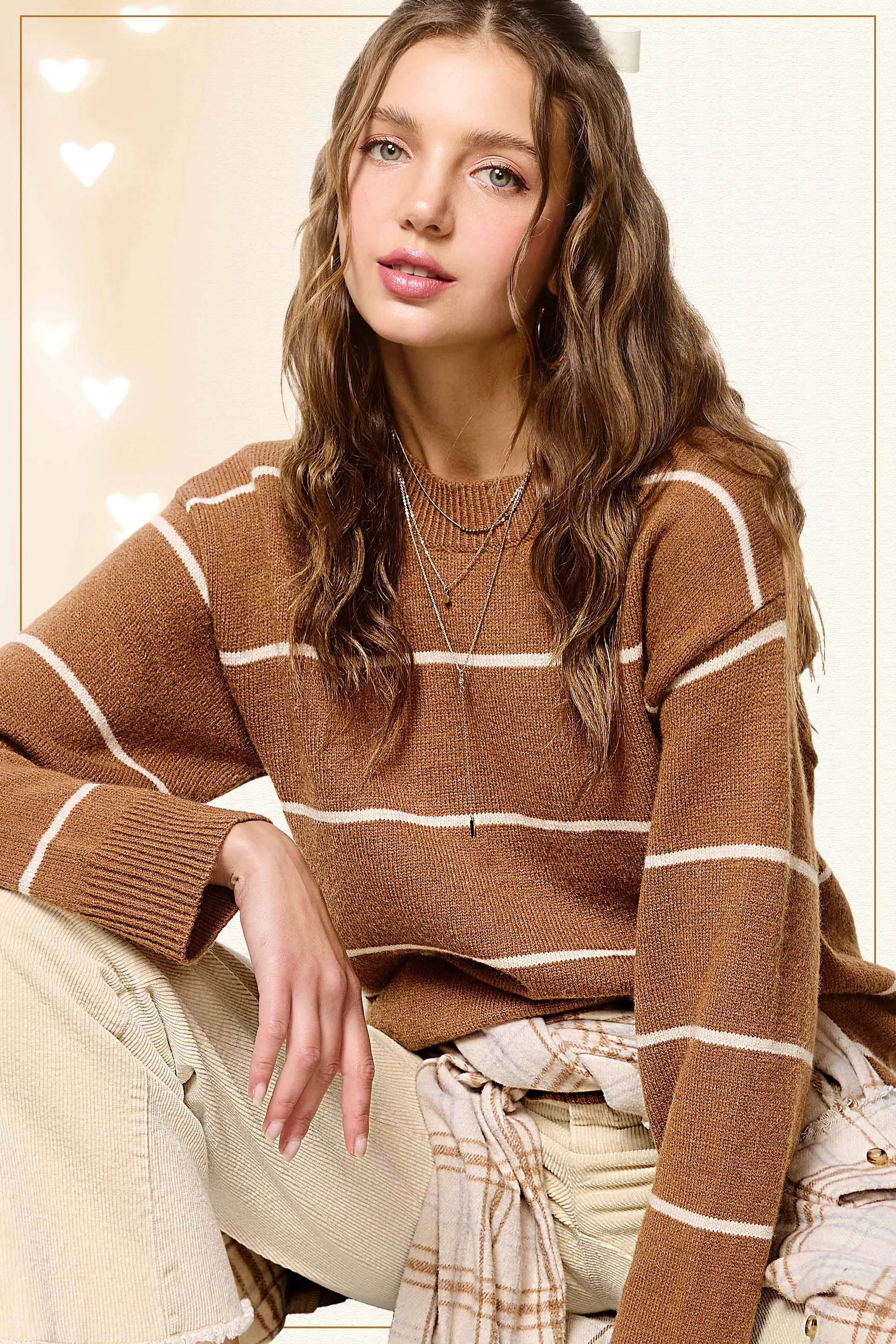 Loose Fit Stripe Long Sleeve Crewneck Sweater